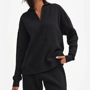 mate the label ORGANIC COTTON HALF ZIP SWEATER size medium large‎ women’s black
